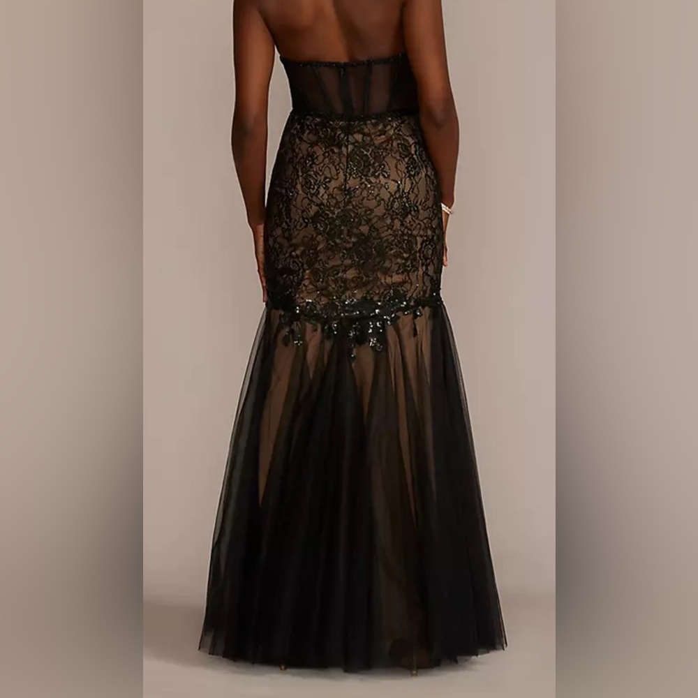 Galina Signature Black Formal Sequin Lace Mesh Strapless Corset Gown (Size 2) - Picture 16 of 16